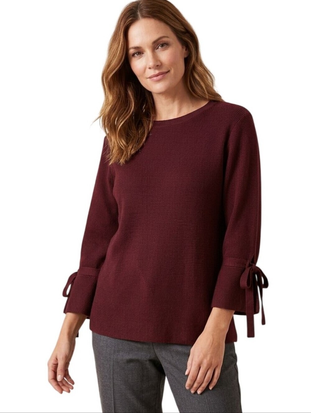 Michelle Nicole NWT Burgundy Tie Sleeve Round Neck Sweater Autumnal Size S